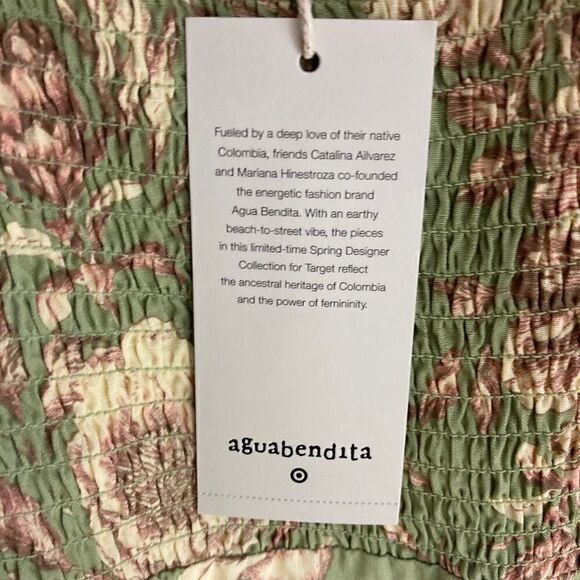 Agua Bendita Target 3X Olive Green Mini Dress Romantic Floral Puffed Sleeve NWT - Picture 7 of 7